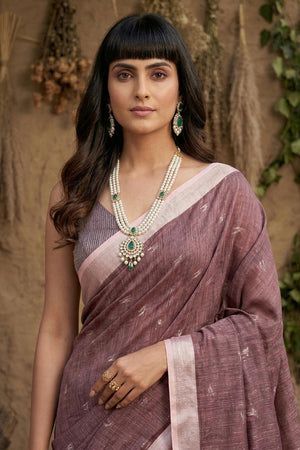 Violet Woven Linen Saree (ACA6897)