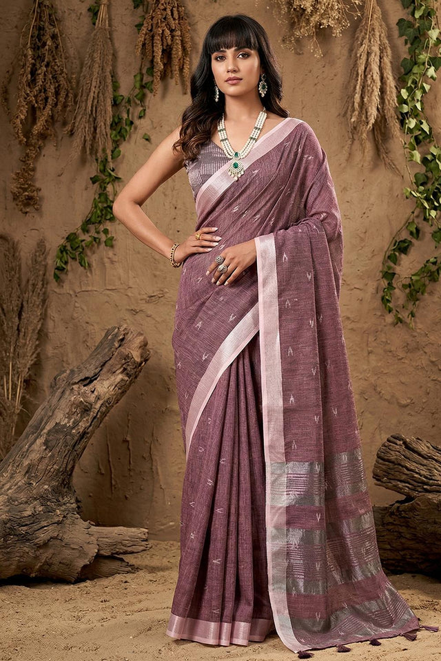 Violet Woven Linen Saree (ACA6897)