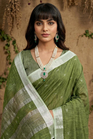 Green Woven Linen Saree (ACA6898)