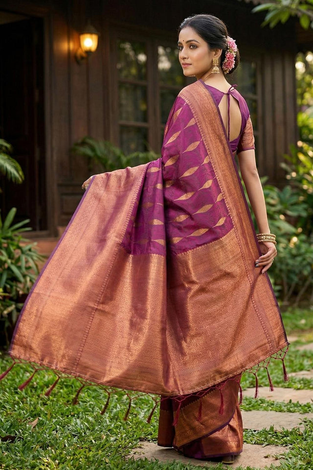 Violet Woven Silk Blend Saree (ACA6900)
