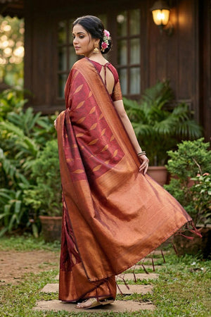 Maroon Woven Silk Blend Saree (ACA6902)