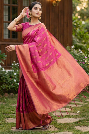 Pink Woven Silk Blend Saree (ACA6903)
