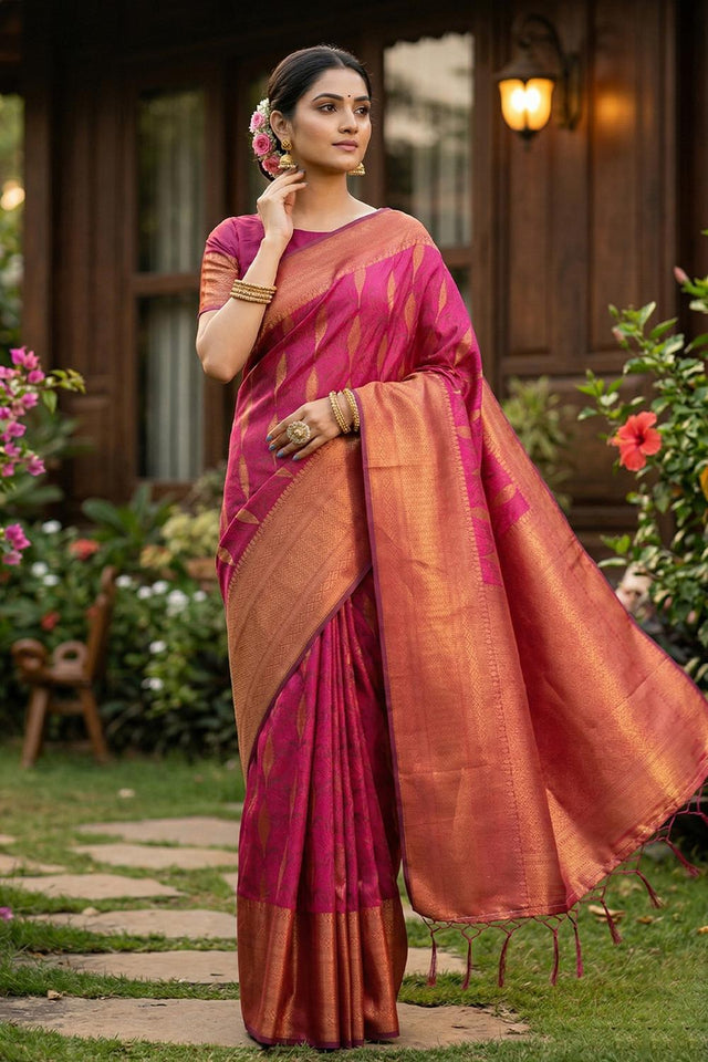Pink Woven Silk Blend Saree (ACA6903)