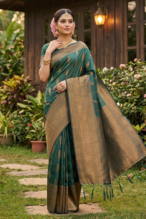 Green Woven Silk Blend Saree (ACA6904)