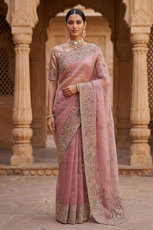 Mauve Sequin & Stone Embellished Silk Saree (ACA6925)