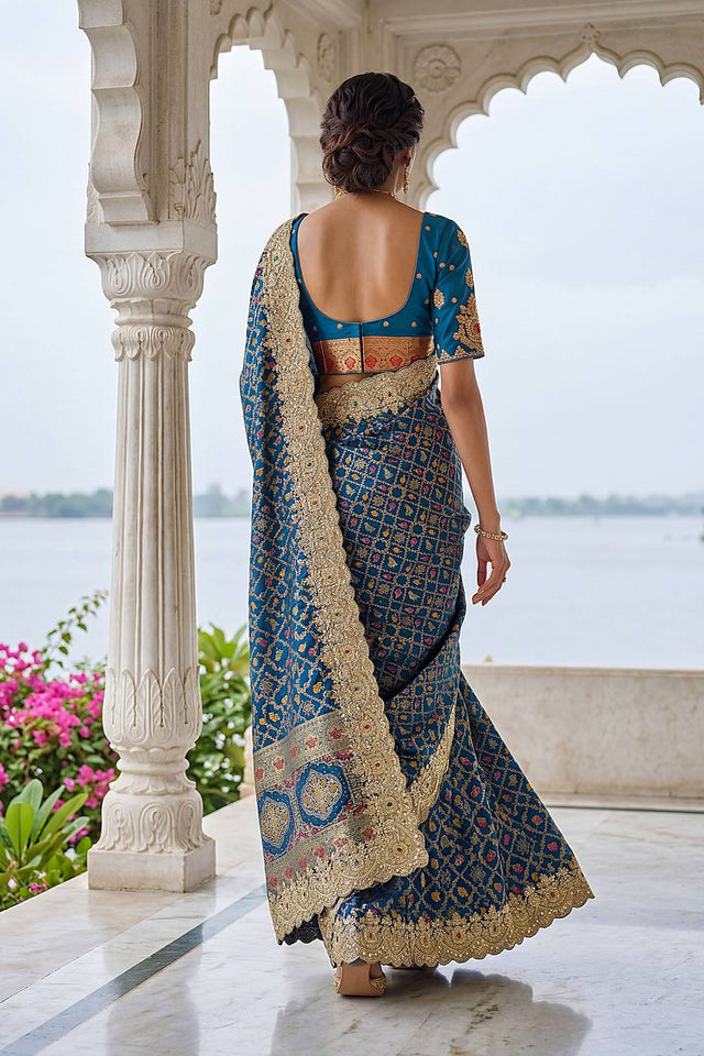Royal Blue Sequin & Stone Embellished Banarasi Silk Saree (ACA6930)