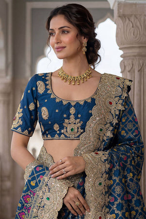 Royal Blue Sequin & Stone Embellished Banarasi Silk Saree (ACA6930)