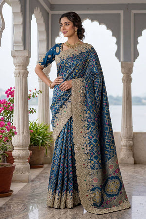 Royal Blue Sequin & Stone Embellished Banarasi Silk Saree (ACA6930)