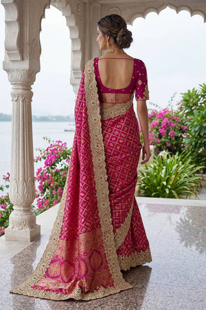Pink Sequin & Stone Embellished Banarasi Silk Saree (ACA6931)