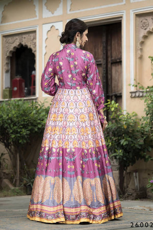 Pink Printed Silk Gown (ACA6939)