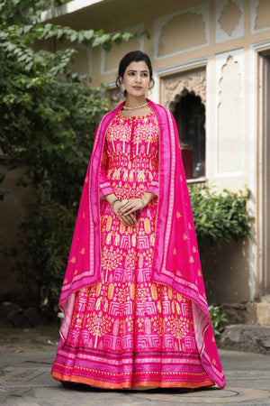 Pink Printed Silk Gown (ACA6942)