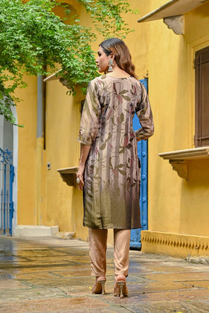 Green Sequin With Floral Printed  Silk Kurti Pant Set (ACA6948)