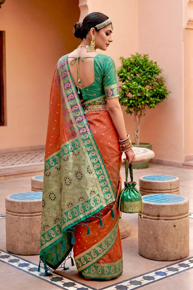 Orange Woven Silk Saree (ACA6956)