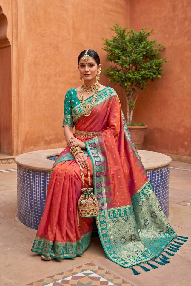 Orange Woven Silk Saree (ACA6956)