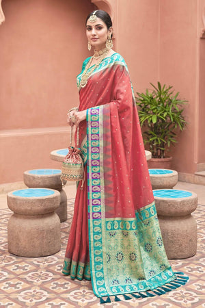 Orange Woven Silk Saree (ACA6956)