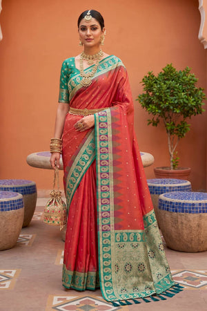 Orange Woven Silk Saree (ACA6956)