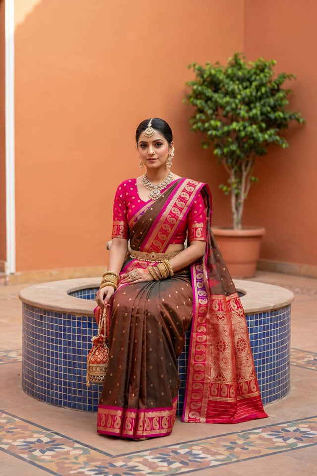 Mehendi Woven Silk Saree (ACA6959)