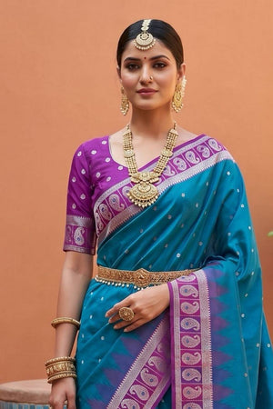 Blue Woven Silk Saree (ACA6962)