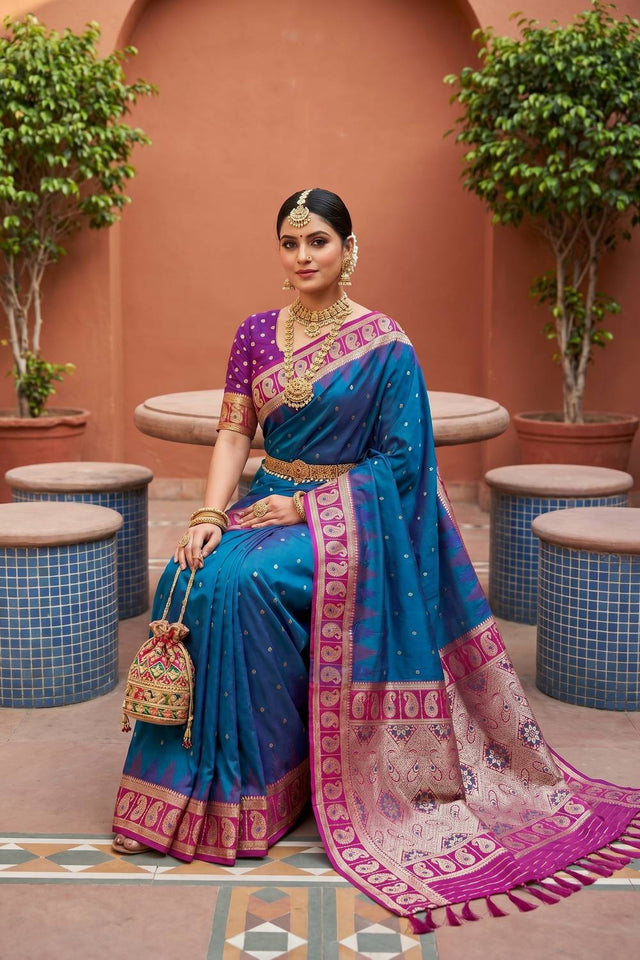 Blue Woven Silk Saree (ACA6962)