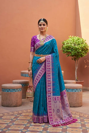 Blue Woven Silk Saree (ACA6962)