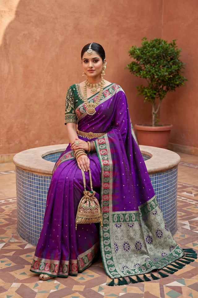 Violet Woven Silk Saree (ACA6963)