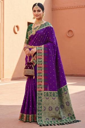 Violet Woven Silk Saree (ACA6963)