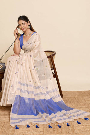 Beige Woven with Embroidered Work Linen Blend Saree (ACA6976)