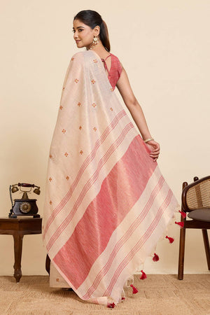 Beige Woven with Embroidered Work Linen Blend Saree (ACA6982)