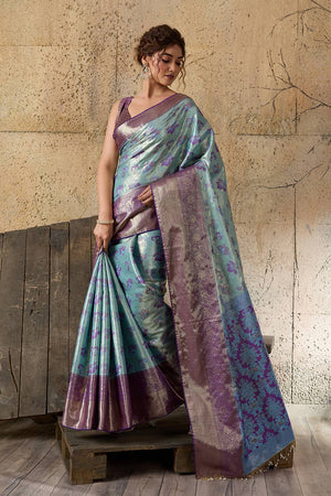Blue Woven Silk Saree (ACA6983)