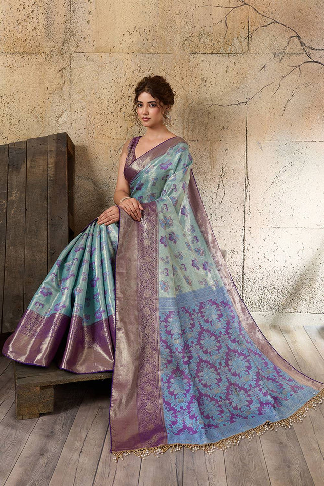 Blue Woven Silk Saree (ACA6983)