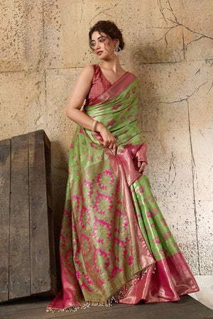 Green Woven Silk Saree (ACA6984)