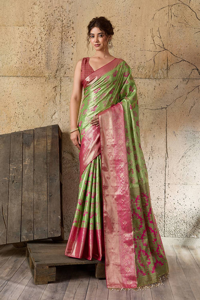 Green Woven Silk Saree (ACA6984)