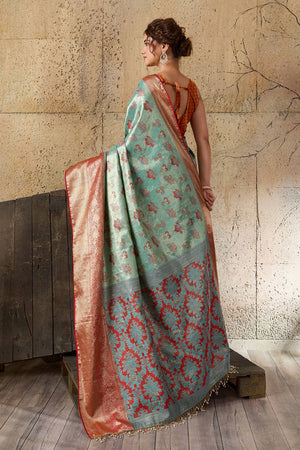 Sea Green Woven Silk Saree (ACA6985)