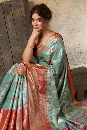 Sea Green Woven Silk Saree (ACA6985)