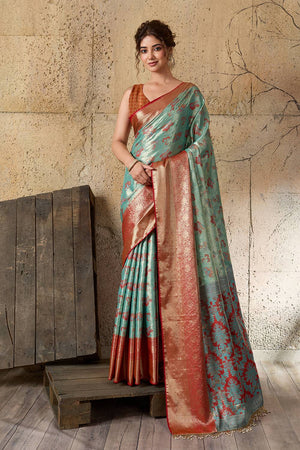Sea Green Woven Silk Saree (ACA6985)