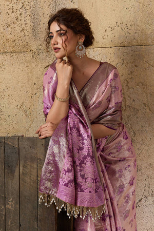 Pink Woven Silk Saree (ACA6986)
