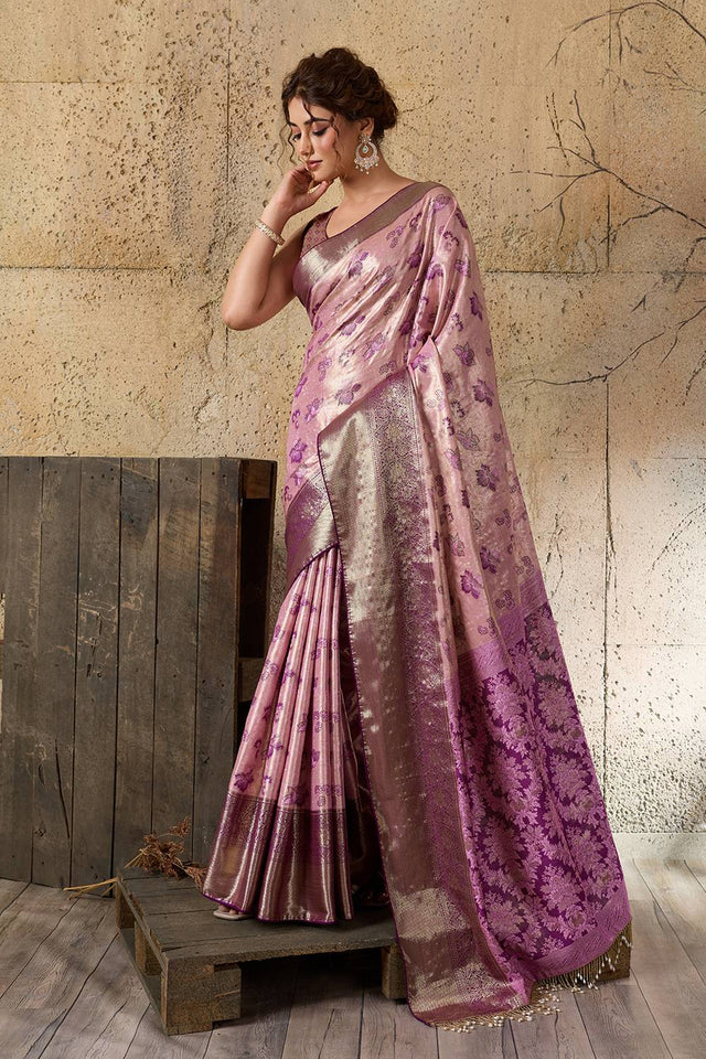 Pink Woven Silk Saree (ACA6986)