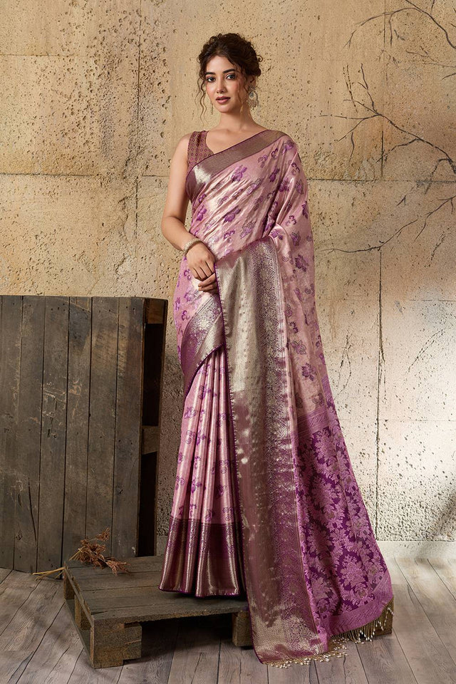 Pink Woven Silk Saree (ACA6986)