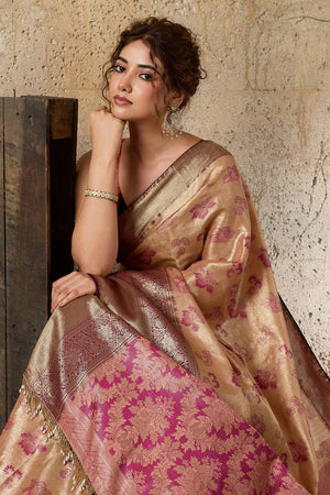 Peach Woven Silk Saree (ACA6987)