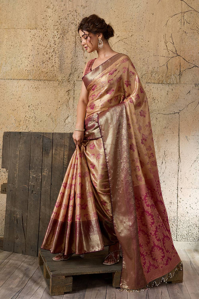 Peach Woven Silk Saree (ACA6987)