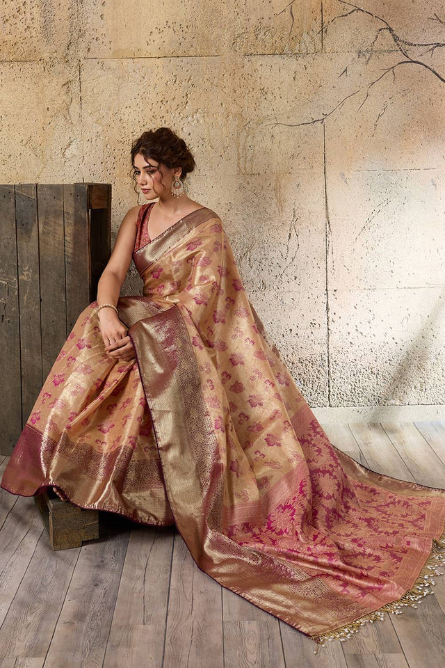 Peach Woven Silk Saree (ACA6987)