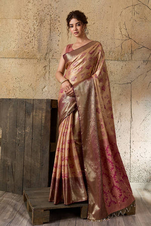 Peach Woven Silk Saree (ACA6987)