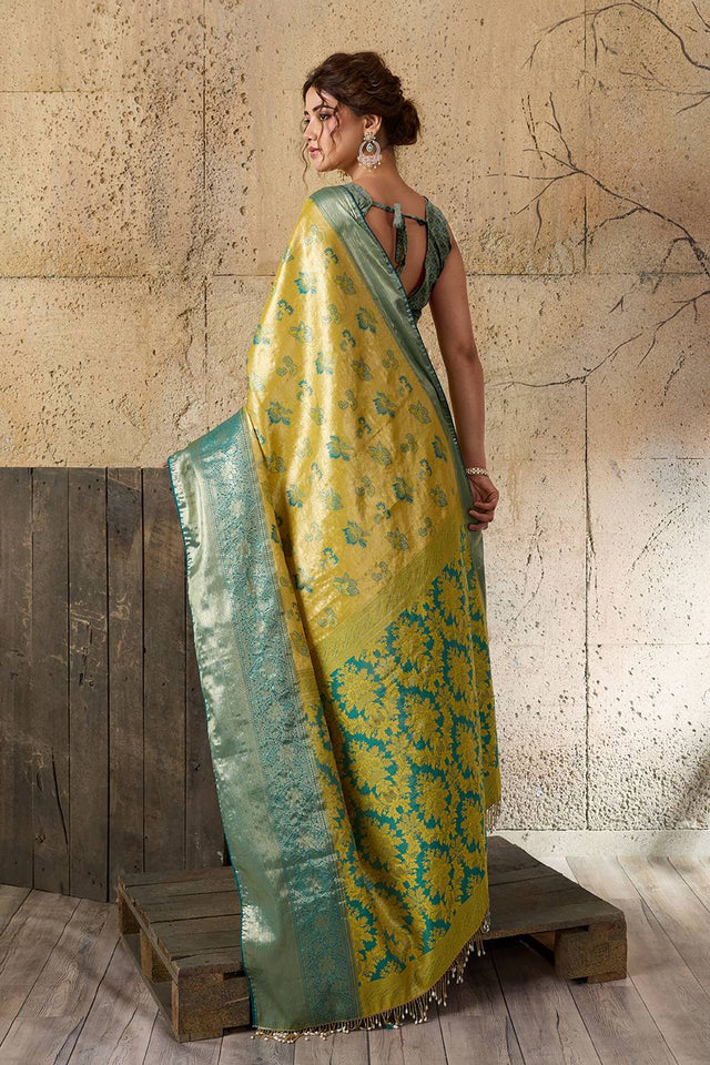 Yellow Woven Silk Saree (ACA6988)