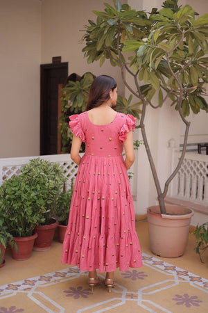 Pink Floral Embroidered Cotton Dresses (ACA7000)