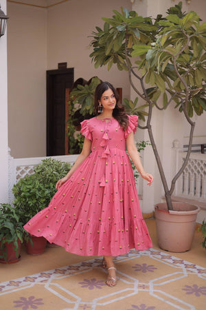 Pink Floral Embroidered Cotton Dresses (ACA7000)