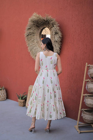 Pink Floral Printed Cotton Dresses (ACA7001)