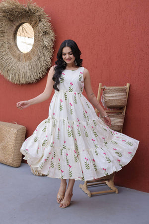 Pink Floral Printed Cotton Dresses (ACA7001)