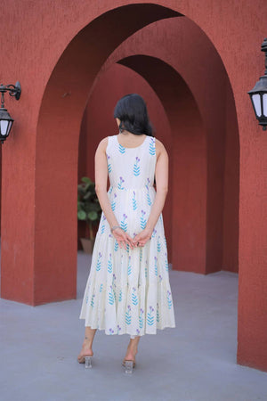 Blue Floral Printed Cotton Dresses (ACA7002)