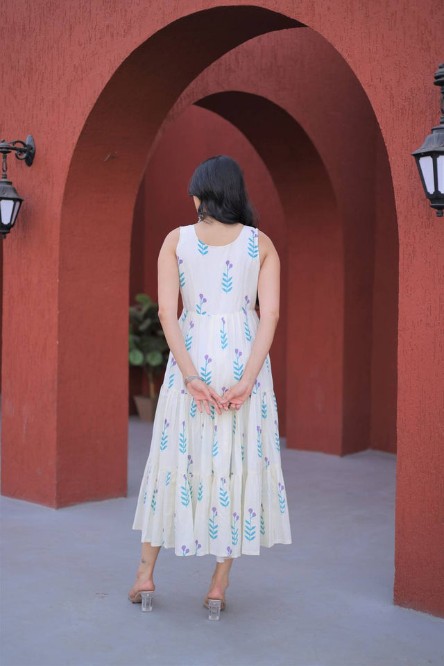 Blue Floral Printed Cotton Dresses (ACA7002)
