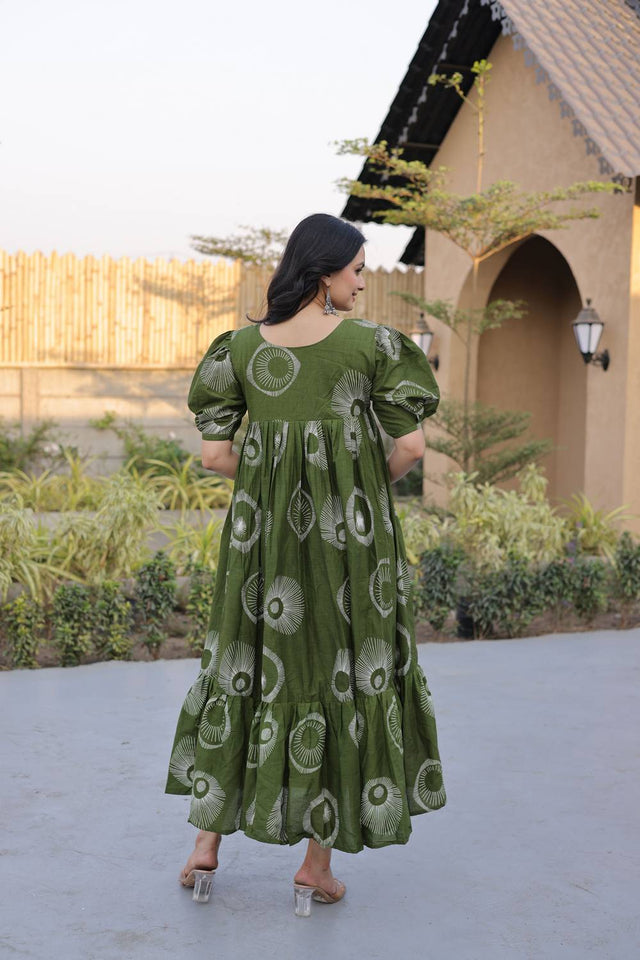 Green Printed Cotton Dresses (ACA7004)